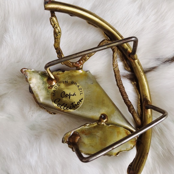 Vintage Rare 70s 80s Copa Collection Brutalist Brass Amethyst Belt Buckle - Picture 6 of 8